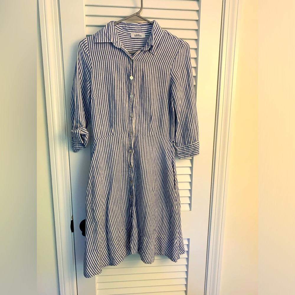 Idillio Positano Blue Striped Linen Dress
